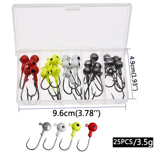 Fishing Hook Variety Box 1g 1.5g 2g 3g 3.5g fishing hook jig round head hook with mix colors , fishing tackle hook for soft grub worm baits